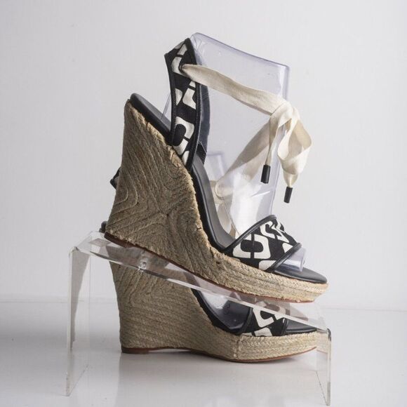 DVF Diane Von Furstenberg Womens Black Platform Tie Up Espadrille Heels US 8.5 - Picture 8 of 9